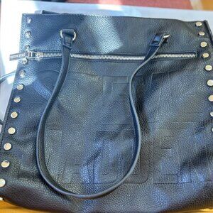 Steve Madden Black Studded Tote – Embossed Logo Shoulder Bag
